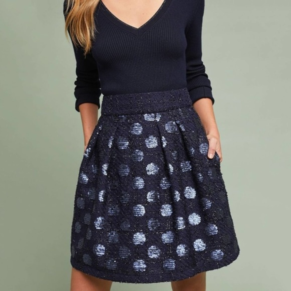Anthro Tweed Shiny Polka Dot Skirt NWT